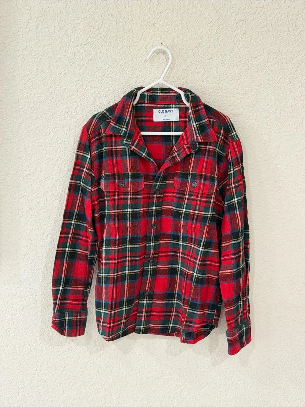 Old Navy Boys Red Plaid Flannel Button Down Shirt Size Small 100% Cotton